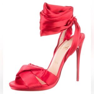 Christian Louboutin red satin heels